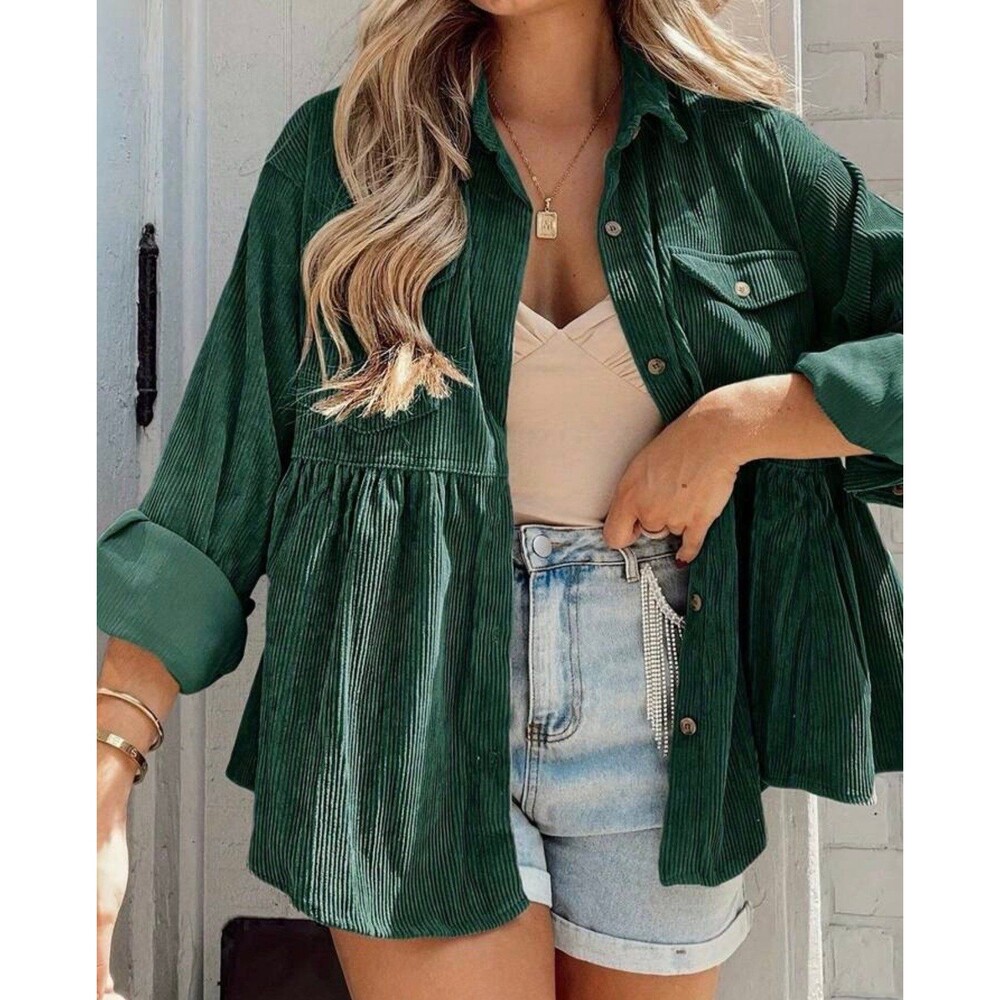 Inlawly Green Corduroy Peplum Shacket Size L